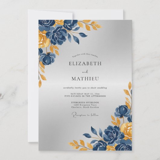 Invitation Mariage Paonée Or Navy (Devant)