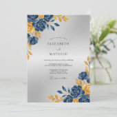 Invitation Mariage Paonée Or Navy (Debout devant)