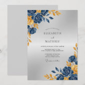 Invitation Mariage Paonée Or Navy (Devant / Derrière)