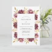 Invitation Mariage Paonée Or Prune (Debout devant)