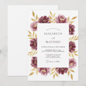 Invitation Mariage Paonée Or Prune (Devant / Derrière)