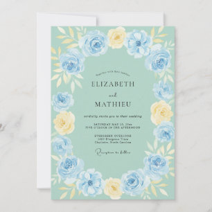 Invitation Mariage Paonée Pervenche Beurre Doré