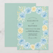Invitation Mariage Paonée Pervenche Beurre Doré (Devant / Derrière)