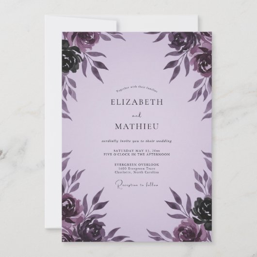 Invitation Mariage Paonée prune (Devant)