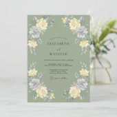 Invitation Mariage Paonies Argent Olive (Debout devant)