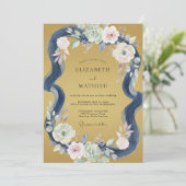 Invitation Mariage Paonies Indigo Or (Debout devant)