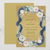 Invitation Mariage Paonies Indigo Or (Devant / Derrière)