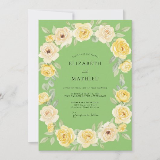 Invitation Mariage Paonies Lime Jaune (Devant)