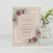 Invitation Mariage Paonies Taupe Céleste (Debout devant)