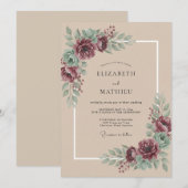 Invitation Mariage Paonies Taupe Céleste (Devant / Derrière)