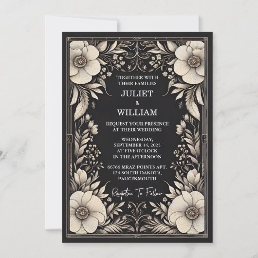 Invitation Mariage papier en tissu satiné tactile en velours  (Devant)