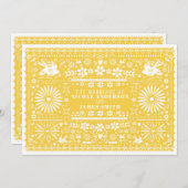 Invitation Mariage Papier Jaune Blanc Picado Mexicain (Devant / Derrière)