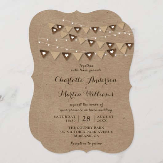 Invitation Mariage papier rustique Kraft (Devant / Derrière)