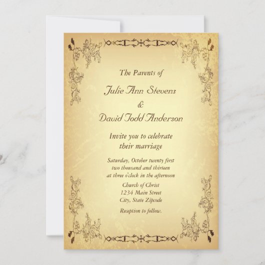 Invitation Mariage Papier Vieilli Rétro Vintage (Devant)
