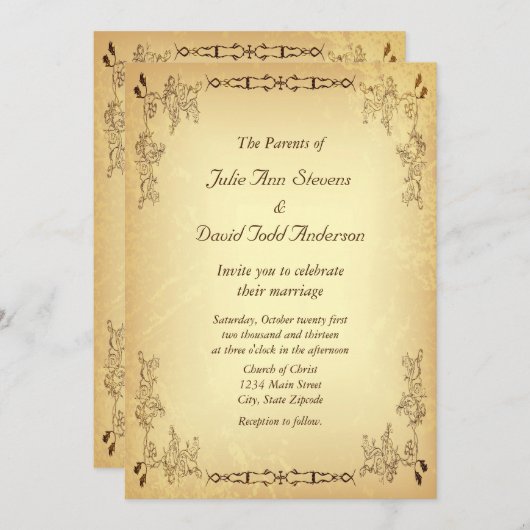 Invitation Mariage papier vieilli Vintage rétro (Devant / Derrière)