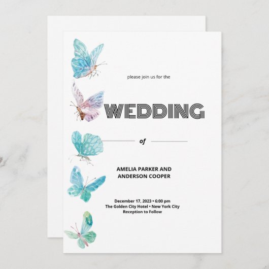 Invitation Mariage papillon (Devant / Derrière)