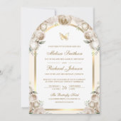Invitation Mariage Papillon Arc Doré Fleur Crème d'Ivoire (Devant)