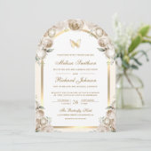 Invitation Mariage Papillon Arc Doré Fleur Crème d'Ivoire (Debout devant)