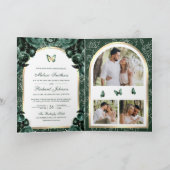 Invitation Mariage Papillon Arche Florale Vert Émeraude Or (Intérieur)