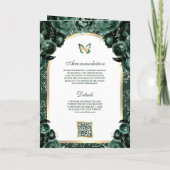 Invitation Mariage Papillon Arche Florale Vert Émeraude Or (Dos)