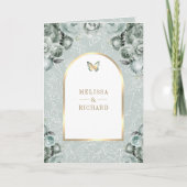 Invitation Mariage Papillon Arche Florale Vert Sage Or (Devant)