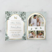 Invitation Mariage Papillon Arche Florale Vert Sage Or (Intérieur)
