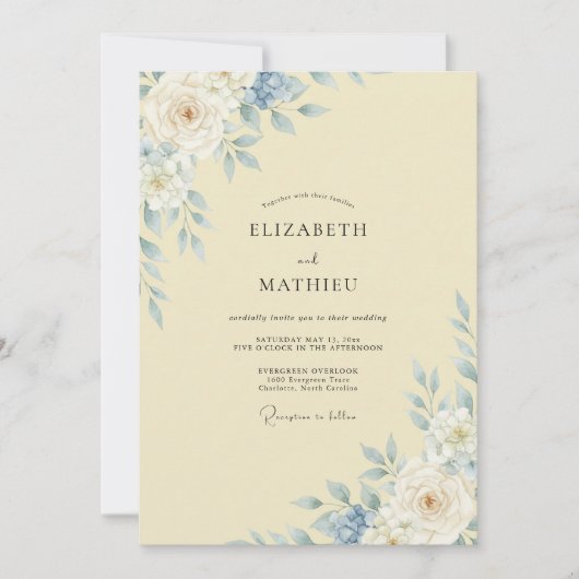 Invitation Mariage Papillon Azur Beurre (Devant)