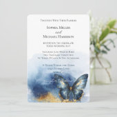Invitation Mariage Papillon Bleu Or (Debout devant)