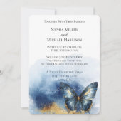 Invitation Mariage Papillon Bleu Or (Devant)