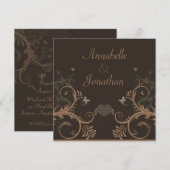 Invitation Mariage Papillon Brun Flore (Devant / Derrière)