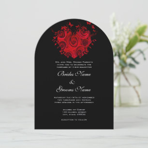 Invitation Mariage Papillon Cœurs et Roses Rouges & Noirs