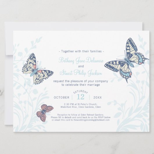 Invitation Mariage papillon d'art bleu clair (Devant)