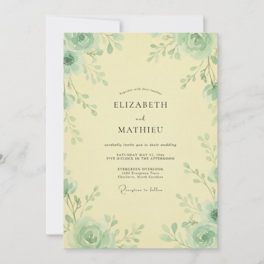 Invitation Mariage Papillon de Celadon Rose (Devant)