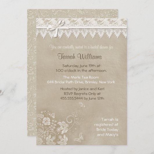 Invitation Mariage papillon de dentelle florale (Devant / Derrière)