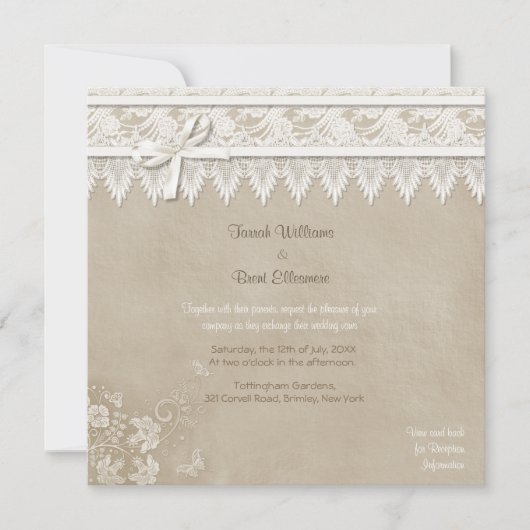 Invitation Mariage papillon de dentelle florale (Devant)