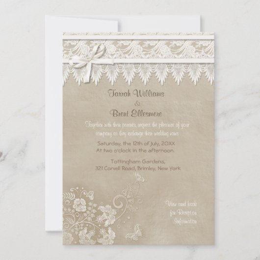 Invitation Mariage papillon de dentelle florale (Devant)