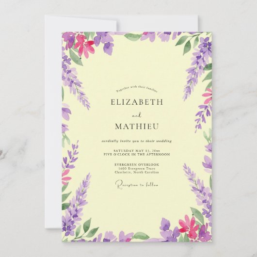 Invitation Mariage papillon de glycine violette (Devant)
