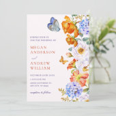 Invitation Mariage papillon de jardin fleuri (Debout devant)