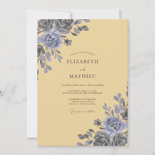 Invitation Mariage Papillon de Pervenche Beurre (Devant)