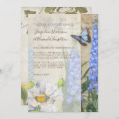 Invitation Mariage Papillon Dragonfly Blue White Flowers (Devant / Derrière)