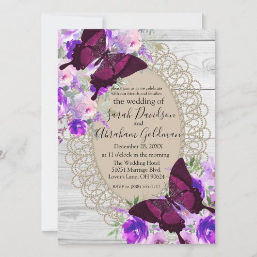 Invitation Mariage papillon en dentelle blanche (Devant)