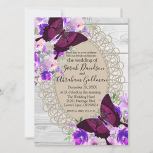 Invitation Mariage papillon en dentelle blanche