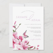 Invitation Mariage Papillon Fleur Rose Romantique (Devant)