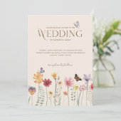 Invitation Mariage papillon Fleur sauvage coloré (Debout devant)