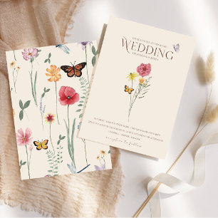 Invitation Mariage Papillon Fleur Sauvage Rose Jaune Fantaisi