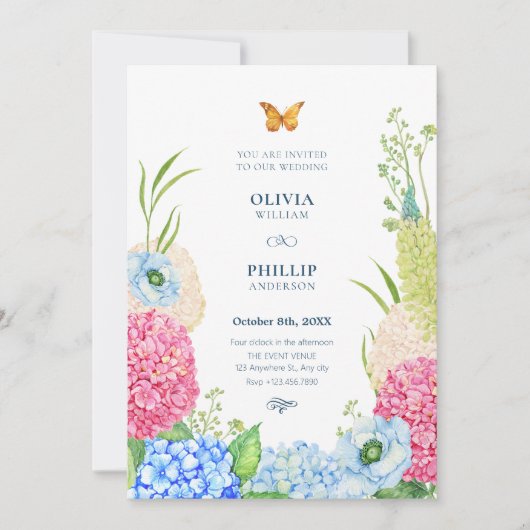 Invitation Mariage papillon fleuri (Devant)