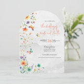 Invitation Mariage papillon floral aquarelle coloré (Debout devant)