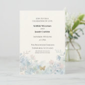 Invitation Mariage Papillon Floral Bleu (Debout devant)