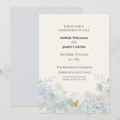 Invitation Mariage Papillon Floral Bleu (Devant / Derrière)