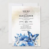 Invitation Mariage Papillon Floral Bleu (Devant)